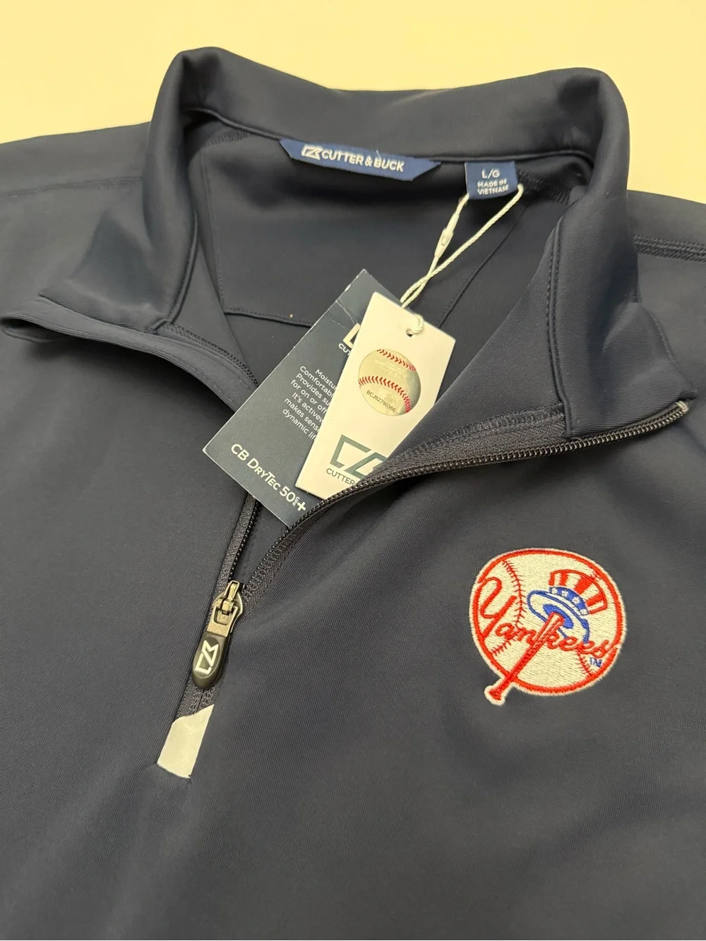 Cutter & Buck Navy Quarter-Zip Pullover with New York Yankees Embroidered Patch